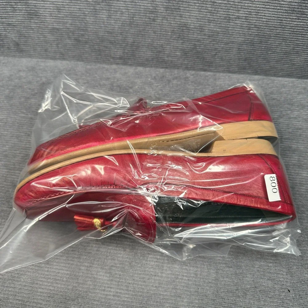 Gucci Vintage Red Leather Tassel Loafers 43.5 D Made in Italy 110 0030